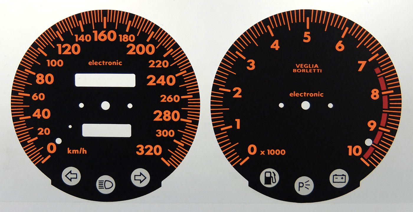 Ferrari 512 Testarossa, MPH to KMH Conversion Dial for imported / exported vehicle. Part No. C1589kmh