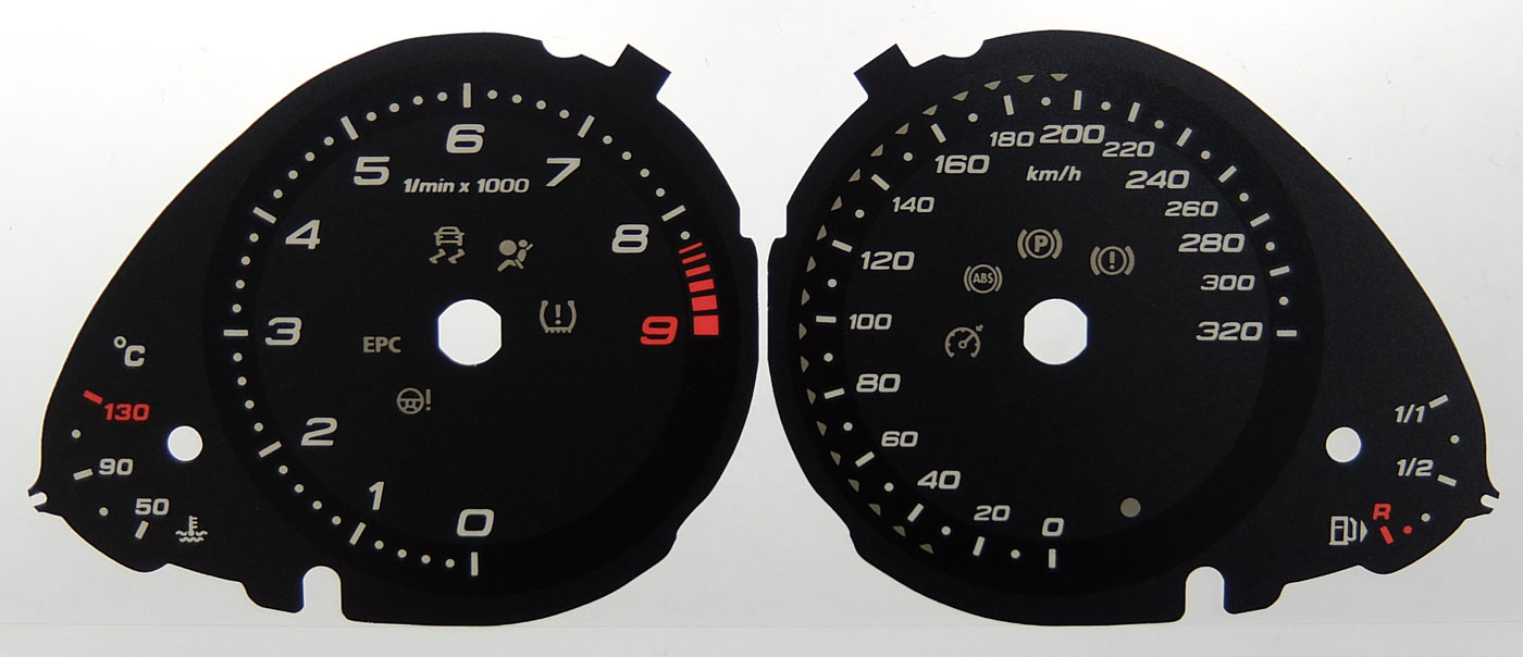 Audi RS4, MPH to KMH Conversion Dial for imported / exported vehicle. Part No. C1596