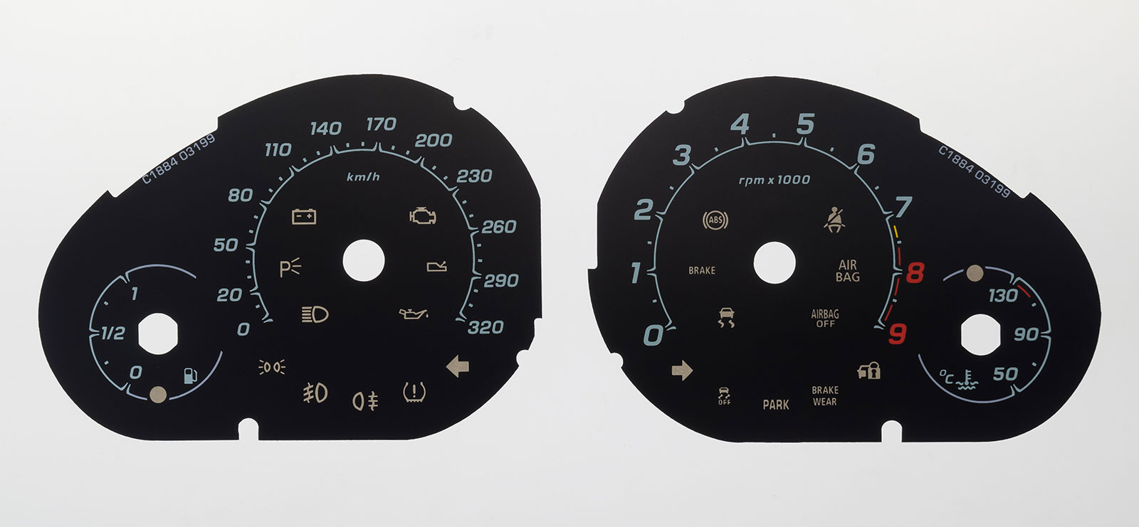 Maserati GranTurismo MC Stradale MPH to KMH Conversion Dial for imported / exported vehicle. Part No. C1884
