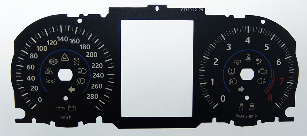 Jaguar XF Petrol Models, MPH to KMH Conversion Dial for imported / exported vehicle. Part No. C1720