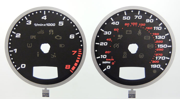 TT RS. (approx 2009 - 2014). KMH to MPH Conversion Dial for imported vehicle. Part No. C1242