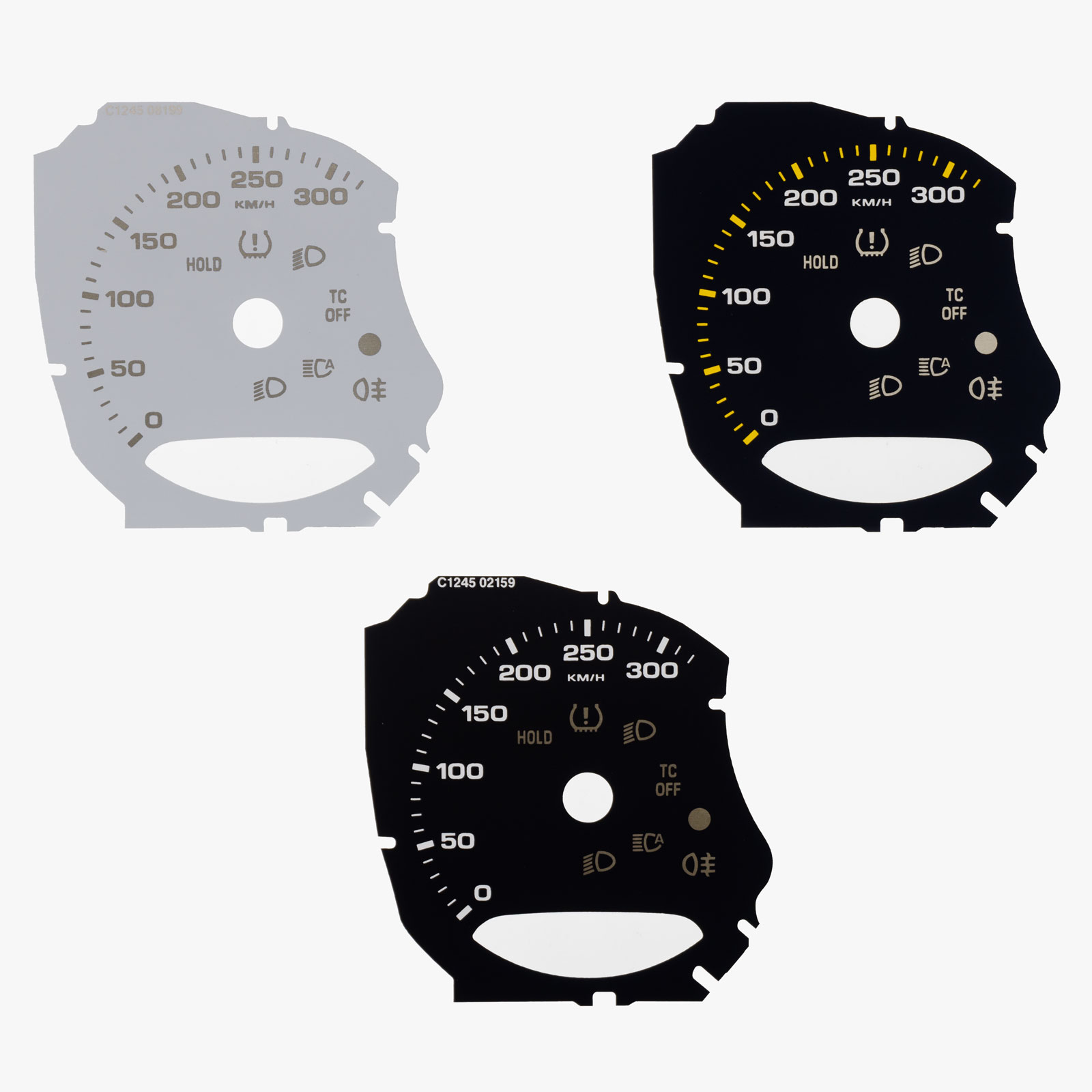 Porsche 911 (991) Carrera / Carrera 4 with auto light icon, Black or White MPH to KMH Conversion Dial. Part No. C1245