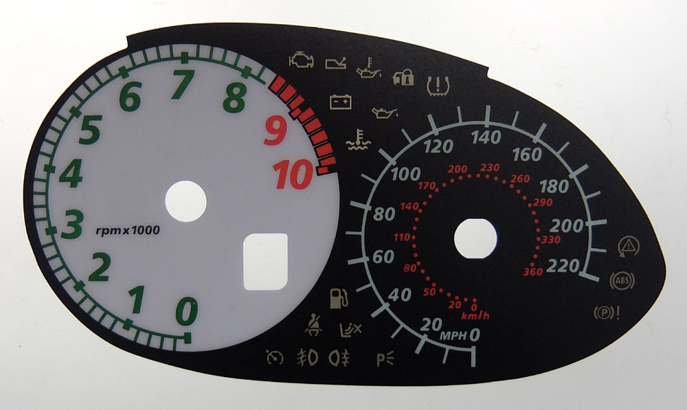 Ferrari 599 HGTE KMH to MPH Conversion Dial for imported vehicle. Part No. C1404