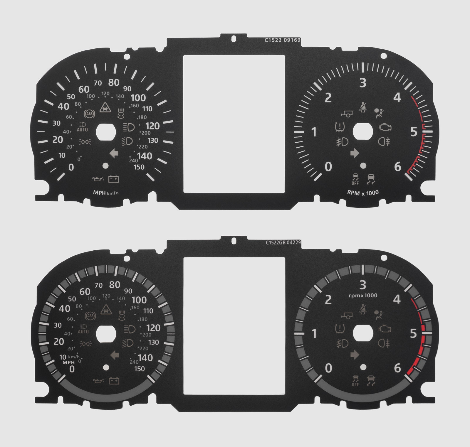 Range Rover Evoque & Land Rover Discovery Diesel models, KMH to MPH Conversion Dial for imported / exported vehicle. Part No. C1522
