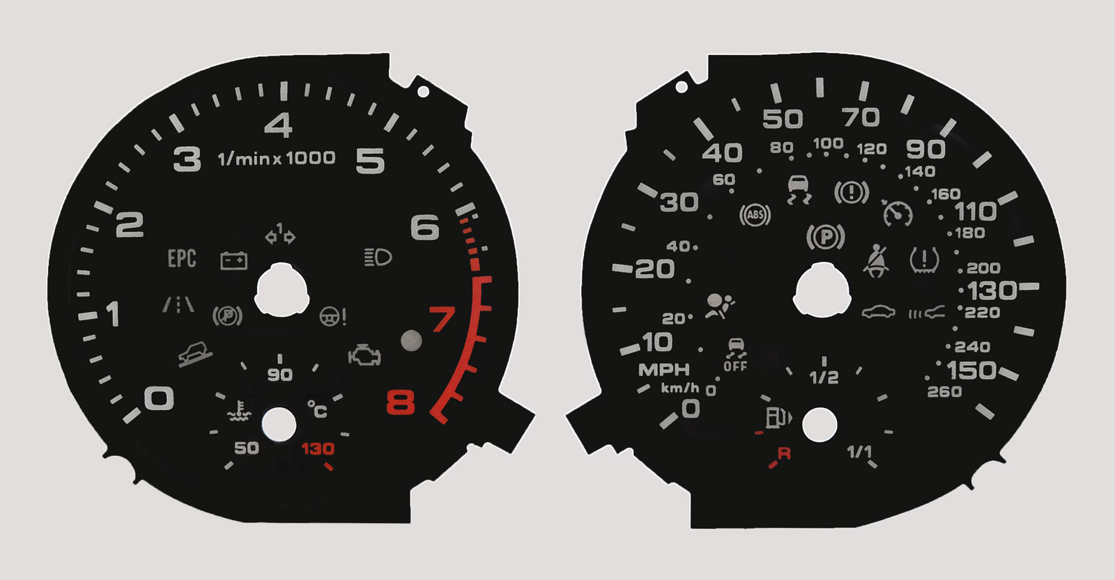 Audi Q3 Petrol model, KMH to MPH Conversion Dial for imported / exported vehicle. Part No. C1541