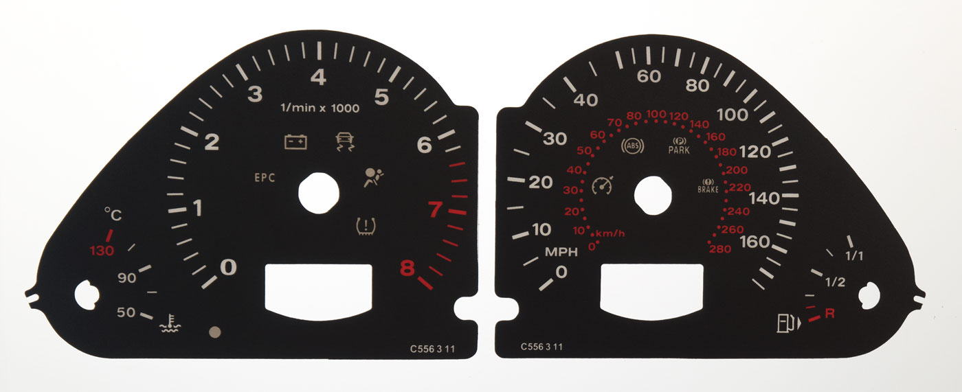 A6 and Q7 Petrol. KMH to MPH Conversion Dial for imported vehicle. Part No. C556