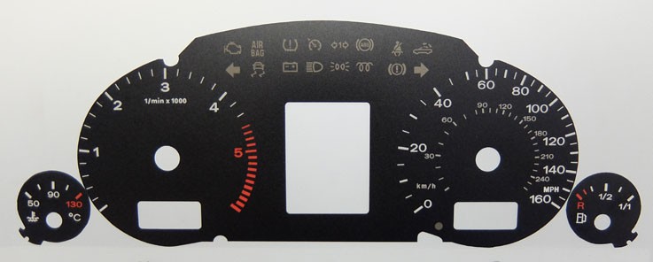 Audi A4. 2001 to 2008 approx. Diesel. KMH to MPH Conversion Dial for imported vehicle. Part No. C051