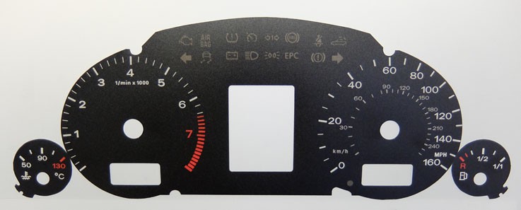 A4. approx 2001 – 2008. Petrol. KMH to MPH Conversion Dial for imported vehicle. Part No. C052
