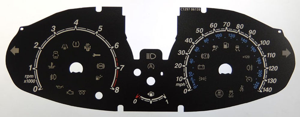 Ford Fiesta and B-Max Petrol. KMH to MPH Conversion Dial for imported vehicle. Part No. C1297