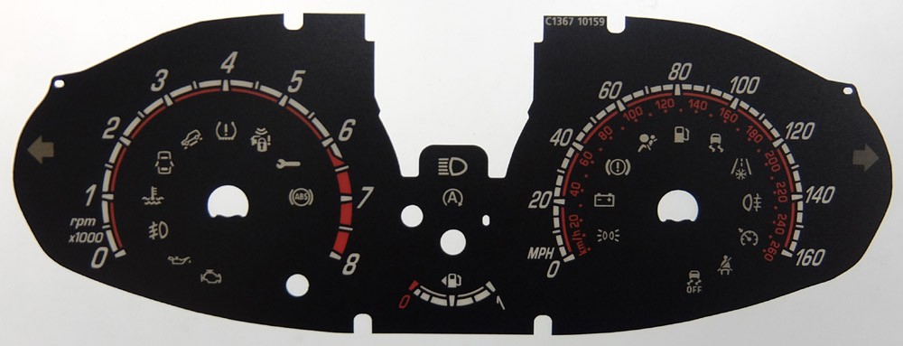 Ford Fiesta ST KMH to MPH Conversion Dial for imported vehicle. Part No. C1367