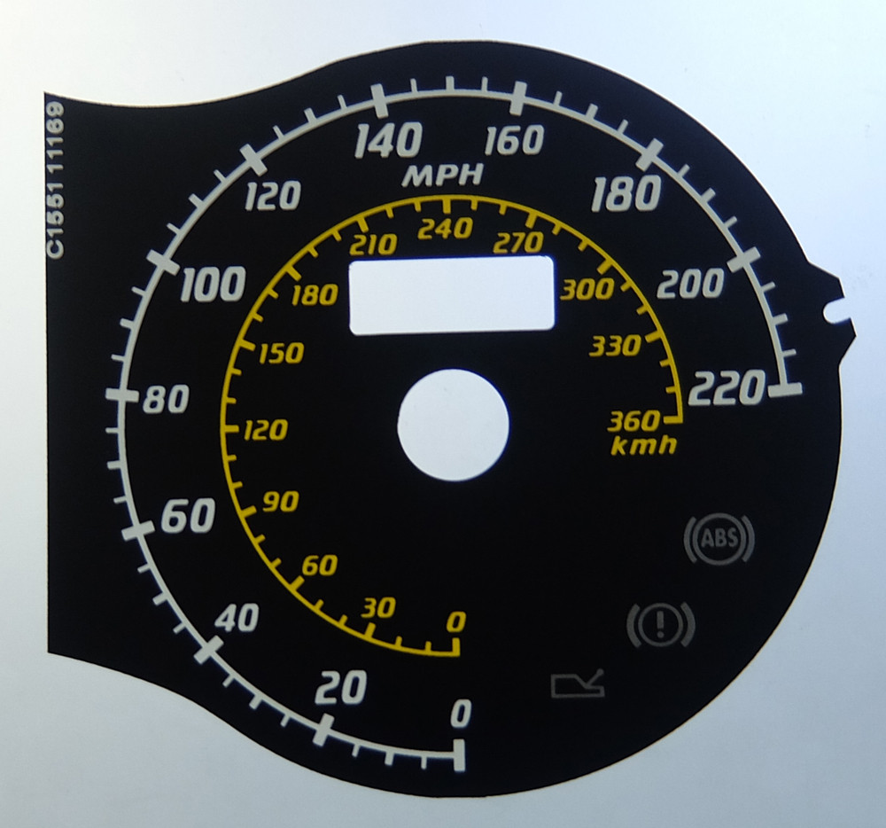 Ferrari F430 Scuderia. KMH to MPH Conversion Dial for imported vehicle. Part No. C1551