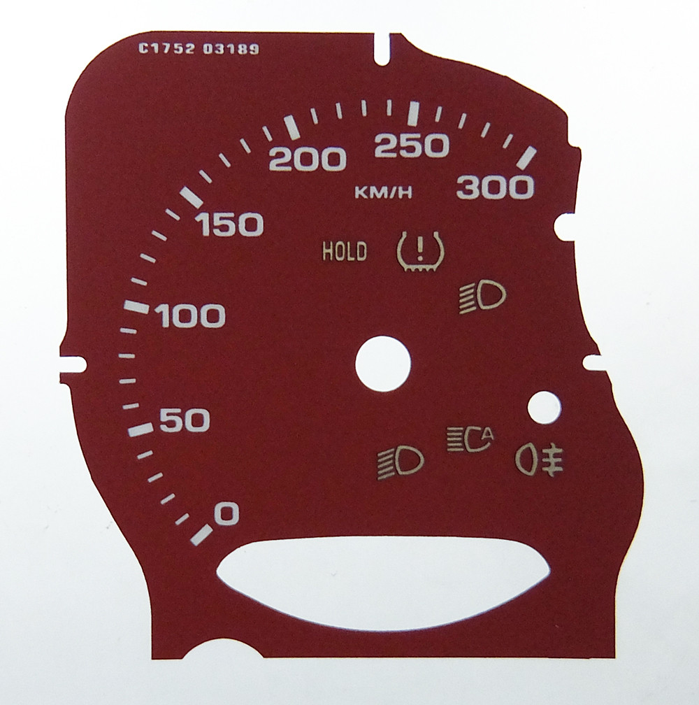 Porsche Cayenne with Auto Lights icon, MPH to KMH Conversion Dial. (300 KMH) Part No. C1752