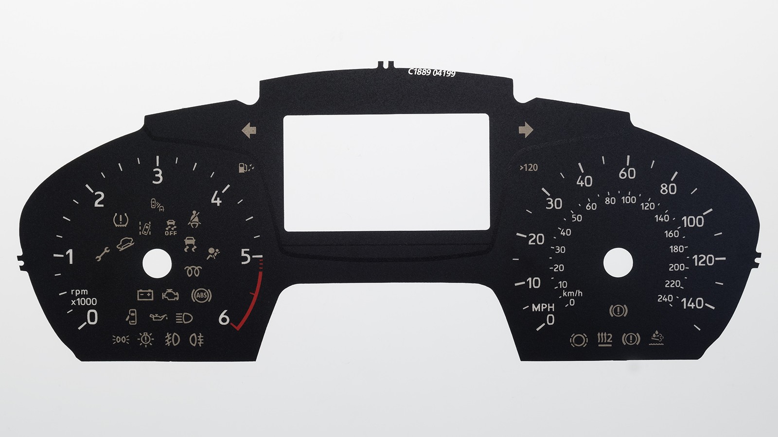 Ford Fiesta Mk8 & Focus Mk4 KMH to MPH Conversion Dial for imported / exported vehicle. Part No. C1889