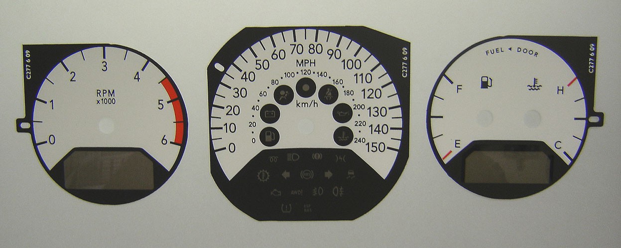 Caliber KMH to MPH Conversion Dial for imported vehicle. Part No. C277