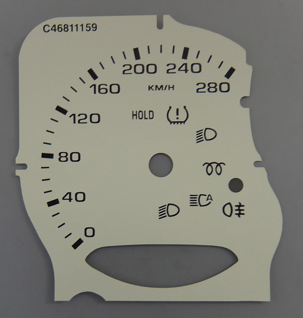 Porsche Cayenne with Auto Lights icon, MPH to KMH Conversion Dial. (280 KMH) Part No. C468AL - Image 4