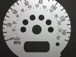 Mini Cooper S. KMH to MPH Conversion Dial for imported vehicle. Approx 106mm diameter. Part No. C488.