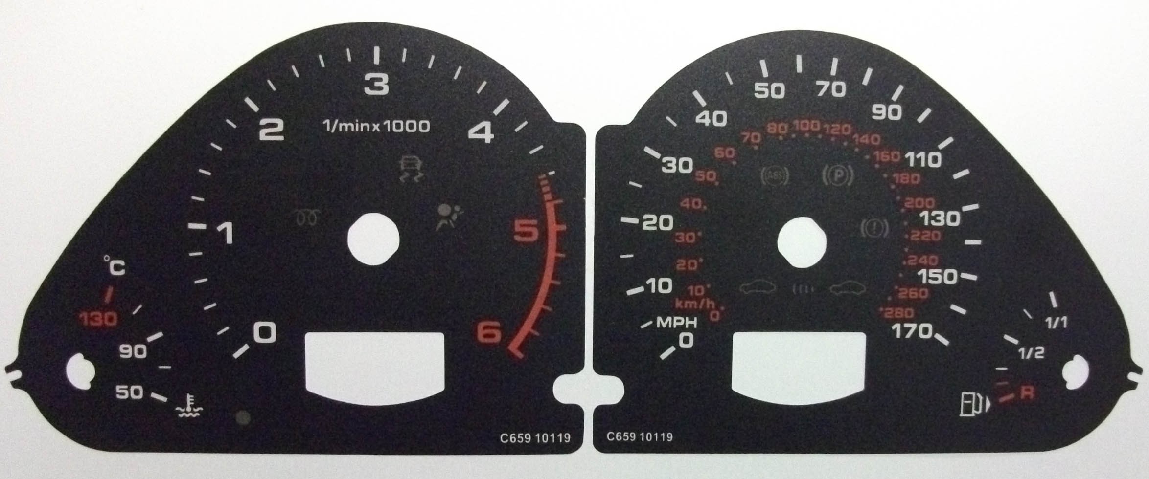 A6 Diesel. KMH to MPH Conversion Dial for imported vehicle. Part No. C659