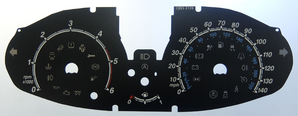 Fiesta (Diesel). KMH to MPH Conversion Dial for imported vehicle. Part No. C895