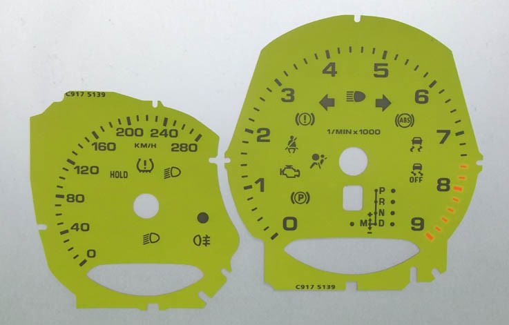 Porsche Cayman 2013 on MPH to KMH YELLOW Conversion Dial. Part No. C917YEL