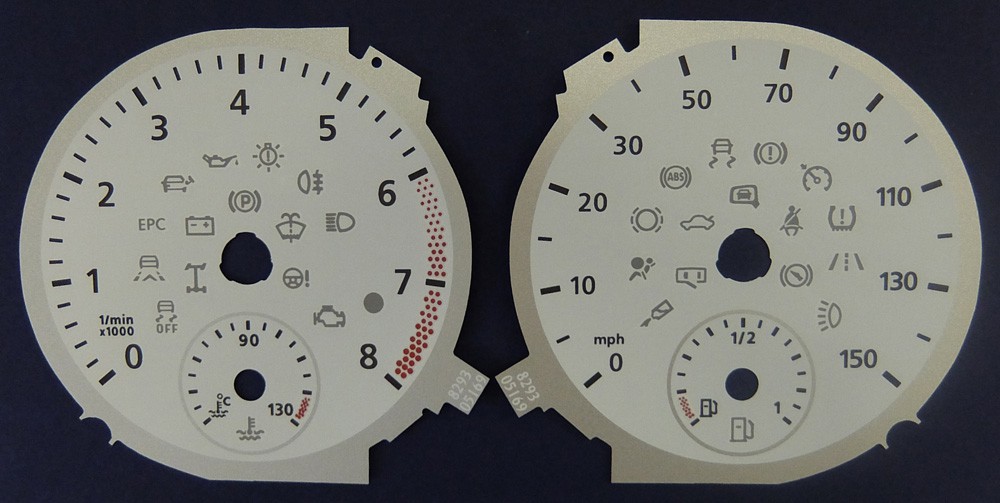 VW Transporter T5, Petrol models, White MPH Dial. Part No. 8293