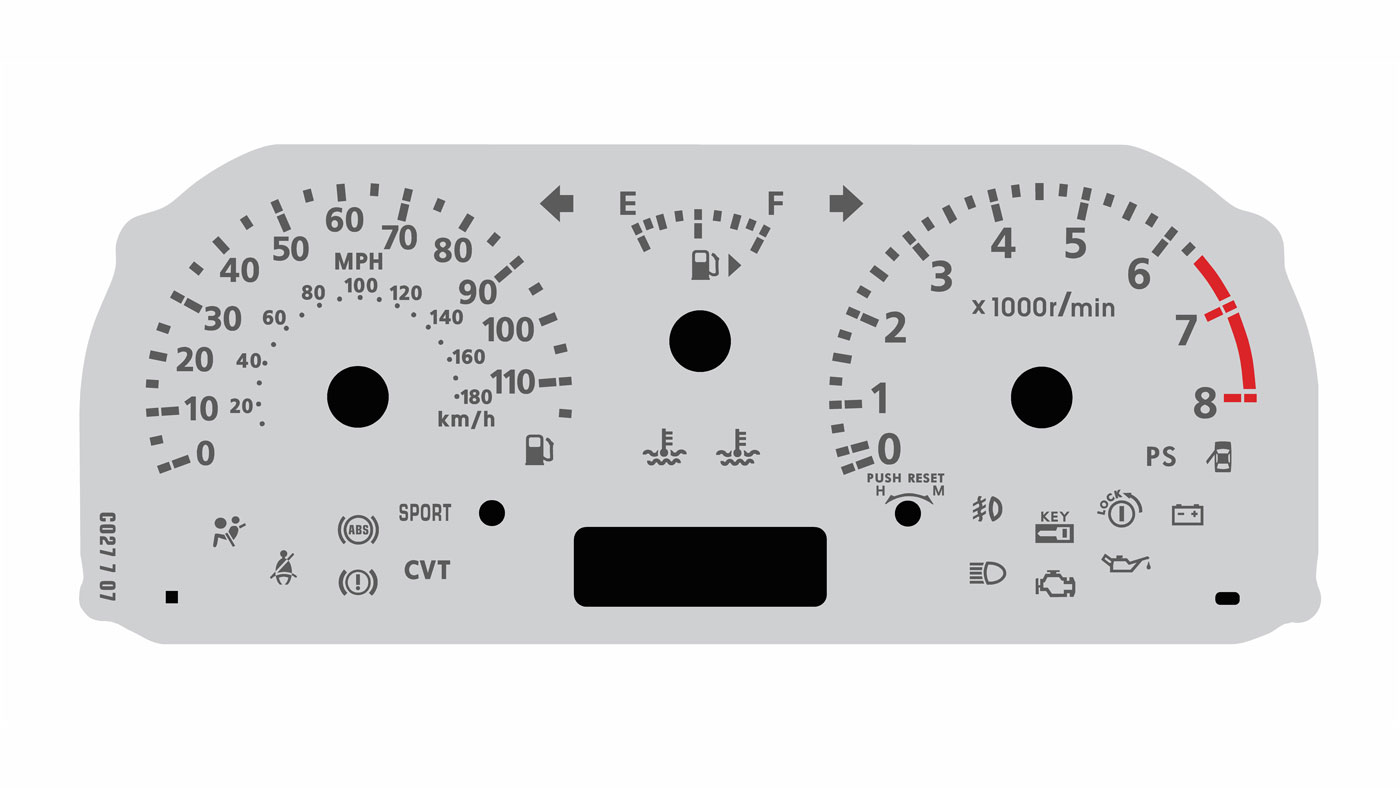 Cube with SPORT icon. KMH to MPH Conversion Dial for imported vehicle. Part No. C127