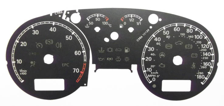 Golf Mk4 R32 190 MPH. Revs: red line 6500 - 7500. For imported vehicle. Part No. C986