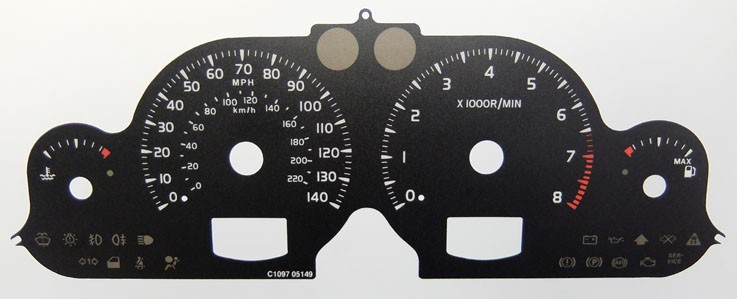 Volvo S40 & V40 (Petrol) Black / White KMH to MPH Conversion Dial for imported vehicle. Part No. C1097