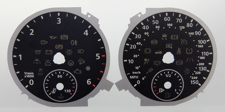VW Tiguan Diesel 150MPH / 240kmh. KMH to MPH Conversion Dial for imported vehicle. Part No. C1147