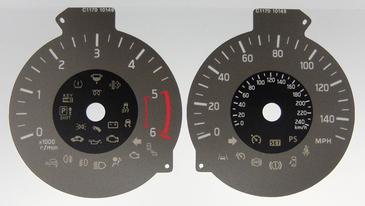 Juke (Diesel) WITH AUTO STOP START & TYRE PRESSURE ICONS. KMH to MPH Conversion Dial for imported vehicle. Part No. C1170