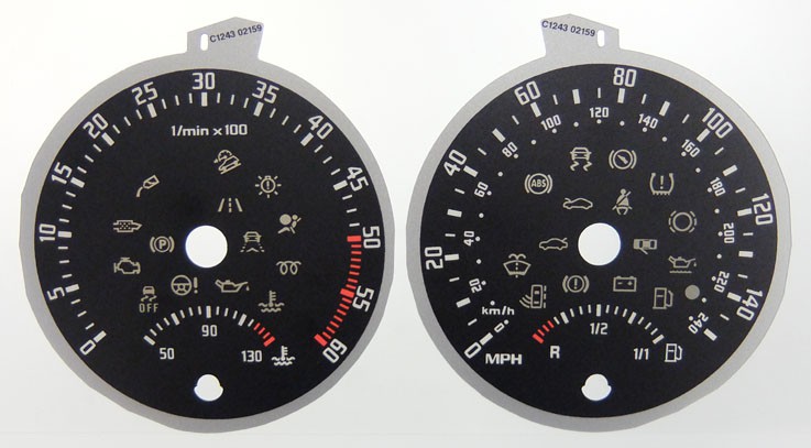 Octavia MK2 Diesel, 09 – 13 approx, Kmh to MPH Dials. Part No. C1243