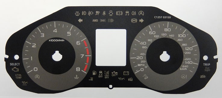 Forester (2014 onward) Petrol model. KMH to MPH Conversion Dial for imported vehicle. Part No. C1257
