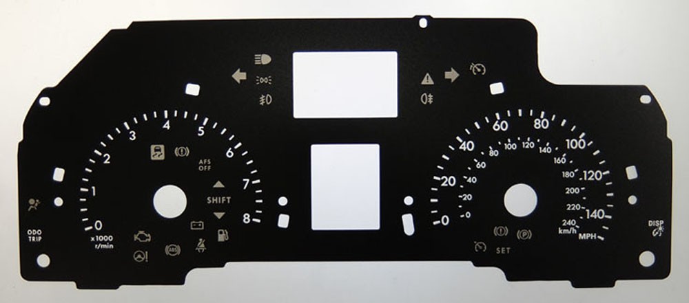 Toyota Avensis Petrol. KMH to MPH Conversion Dial for imported vehicle. Part No. C1322