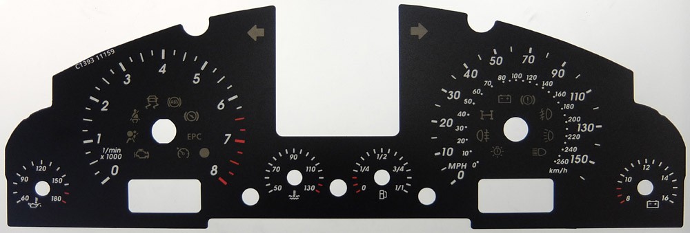 VW Touareg Petrol. KMH to MPH Conversion Dial for imported vehicle. Part No. C1393