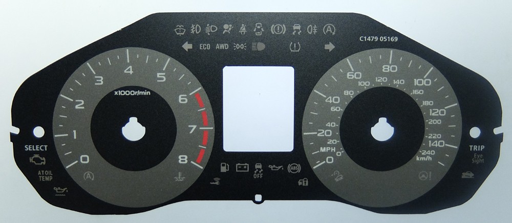 Subaru Forester Mk4 2014 on, & XV, KMH to MPH Conversion Dial for imported / exported vehicle. Part No. C1479