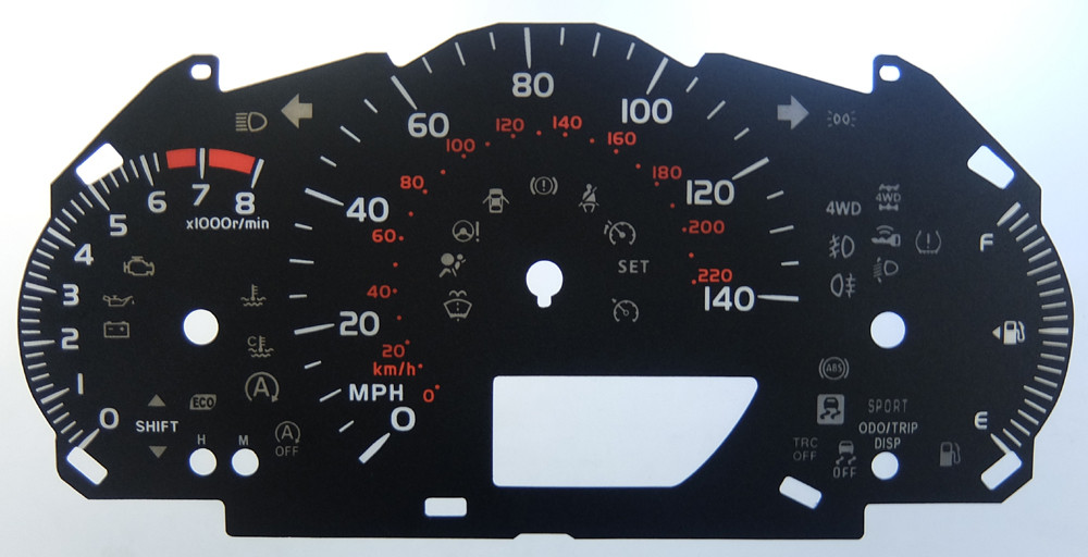 Yaris, Vitz, Echo Mk3 with shift icon. KMH to MPH Conversion Dial for imported vehicle. Part No. C1545
