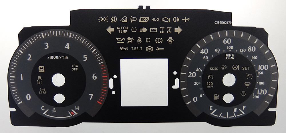 Toyota Prado / Landcruiser, Petrol model, KMH to MPH Conversion Dial for imported / exported vehicle. Part No. C1595