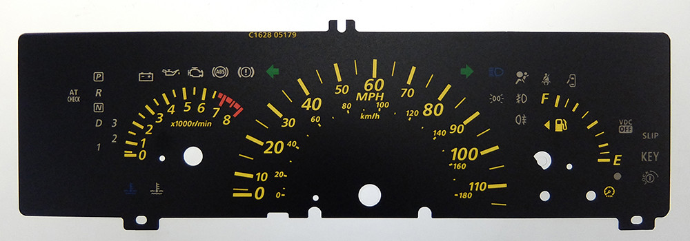 Teana (Also Maxima, or Cefiro), Petrol models, KMH to MPH Conversion Dial for imported / exported vehicle. Part No. C1628