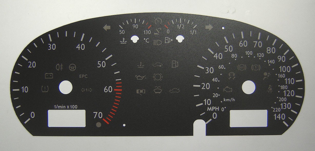 Polo. Petrol. 2005 on. KMH to MPH Conversion Dial for imported vehicle. 140 MPH. Part No. C180