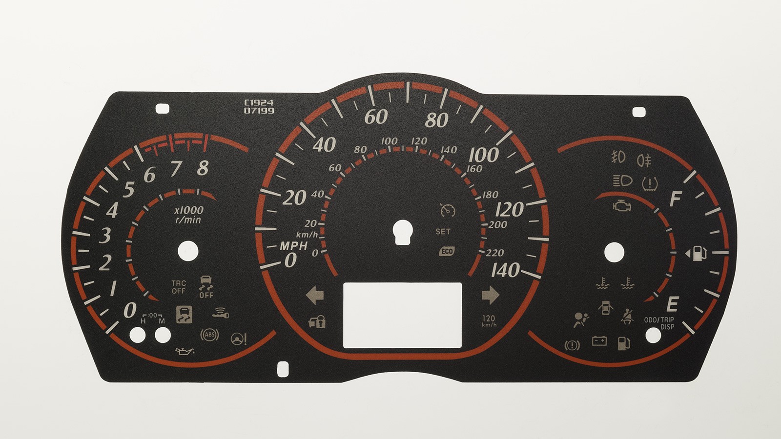 Toyota Yaris, Vitz, Echo Mk3 KMH to MPH Conversion Dial for imported / exported vehicle. Part No. C1924