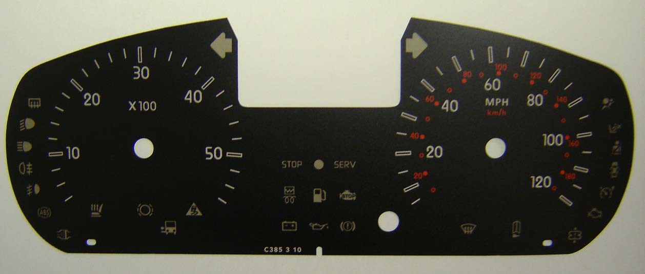 Clio, Master and Nissan Interstar KMH to MPH Conversion Dial for imported vehicle. Part No. C385