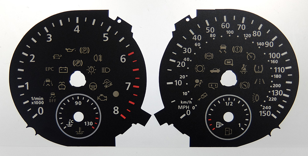 V W Tiguan 150MPH / 240kmh. KMH to MPH Conversion Dial for imported vehicle. Part No. C741