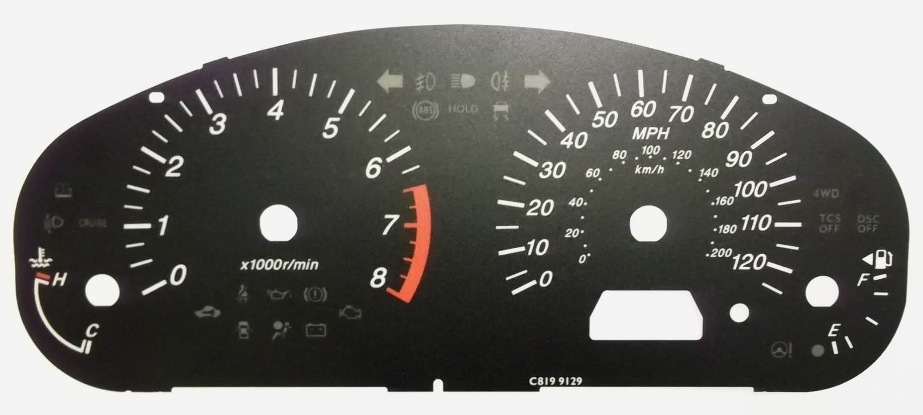 Mazda 2 MK2 Petrol (approx 2002 – 2007). KMH to MPH Conversion Dial for imported vehicle. Part No. C819
