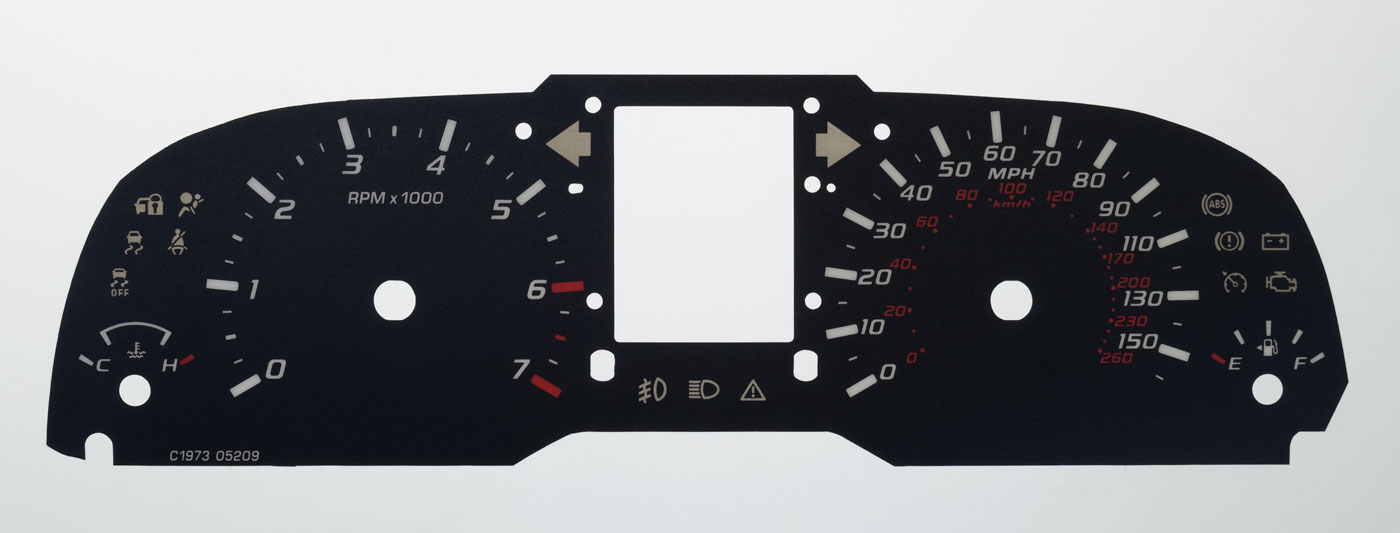 Ford Falcon (FG) XR6 KMH to MPH Conversion Dial for imported vehicle. Part No. C1973