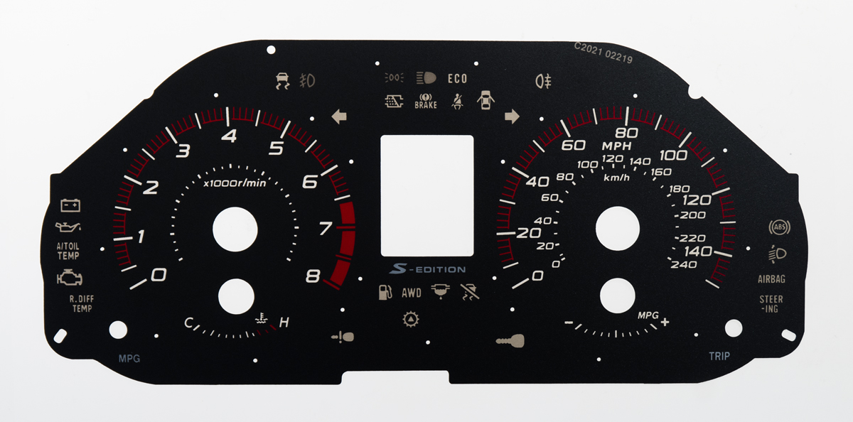 Subaru Forester S-Edition & Exiga KMH to MPH Conversion Dial for imported vehicle. Part No. C2021
