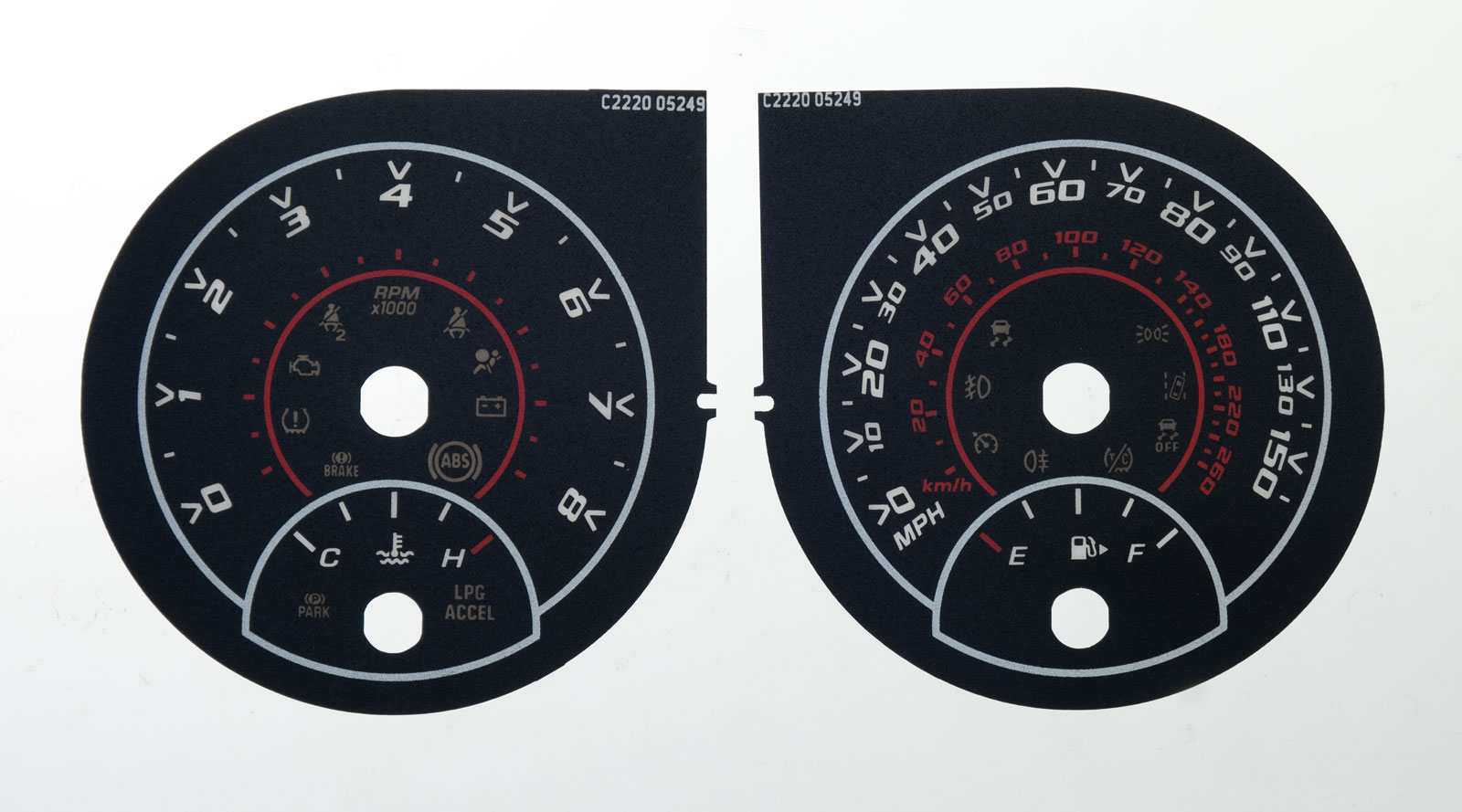 Commodore Club Sport & Ute (VF), KMH to MPH Conversion Dial for imported vehicle. Part No. C2220
