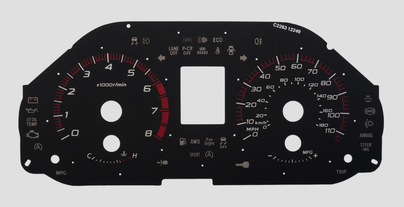 Subaru Forester & Exiga Petrol, KMH to MPH Conversion Dial for imported / exported vehicle. Part No. C2263