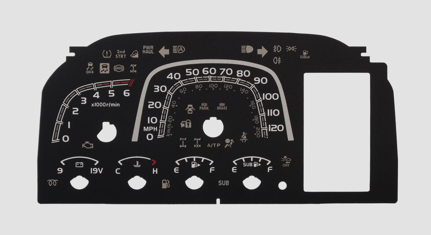 Toyota Landcruiser 70 Series With Sub Tank Gauge KMH to MPH Conversion Dial for imported / exported vehicle. Part No. C2267
