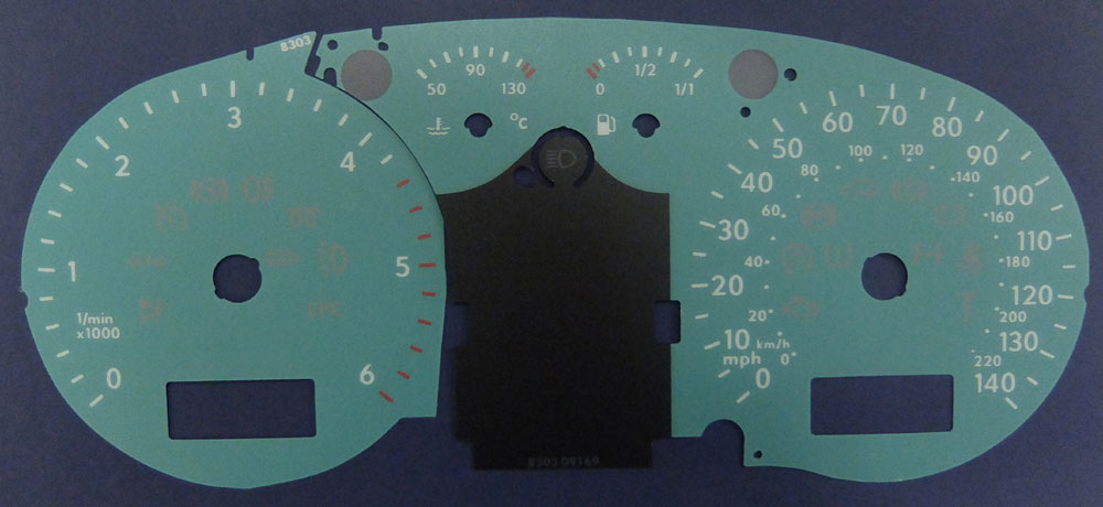 VW Transporter T5, KMH to MPH Conversion Dial for imported / exported vehicle. Part No. 8303Green