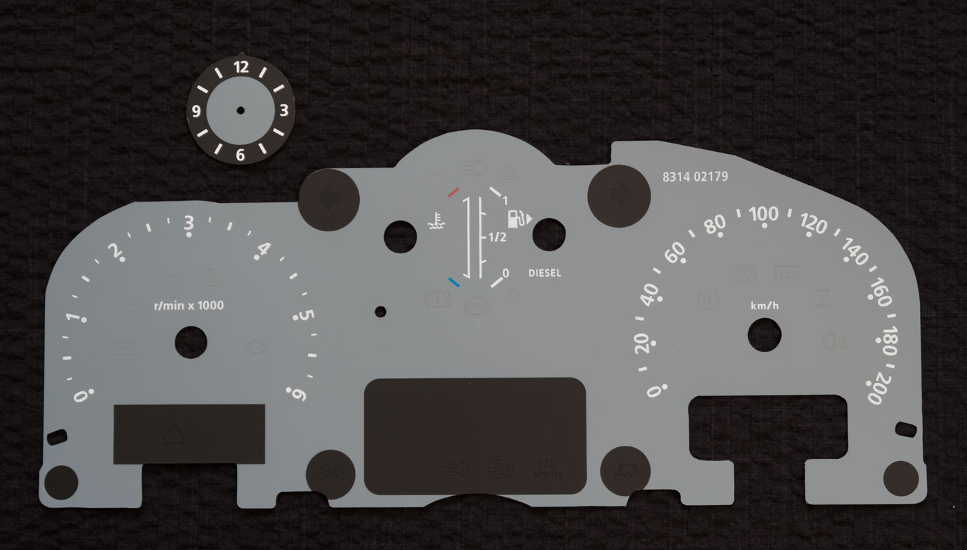 Land Rover Defender White, Red, or Blue KMH Replacement Dial. Part No. 8314W / 8314R / 8314B / 8314G / 8314I